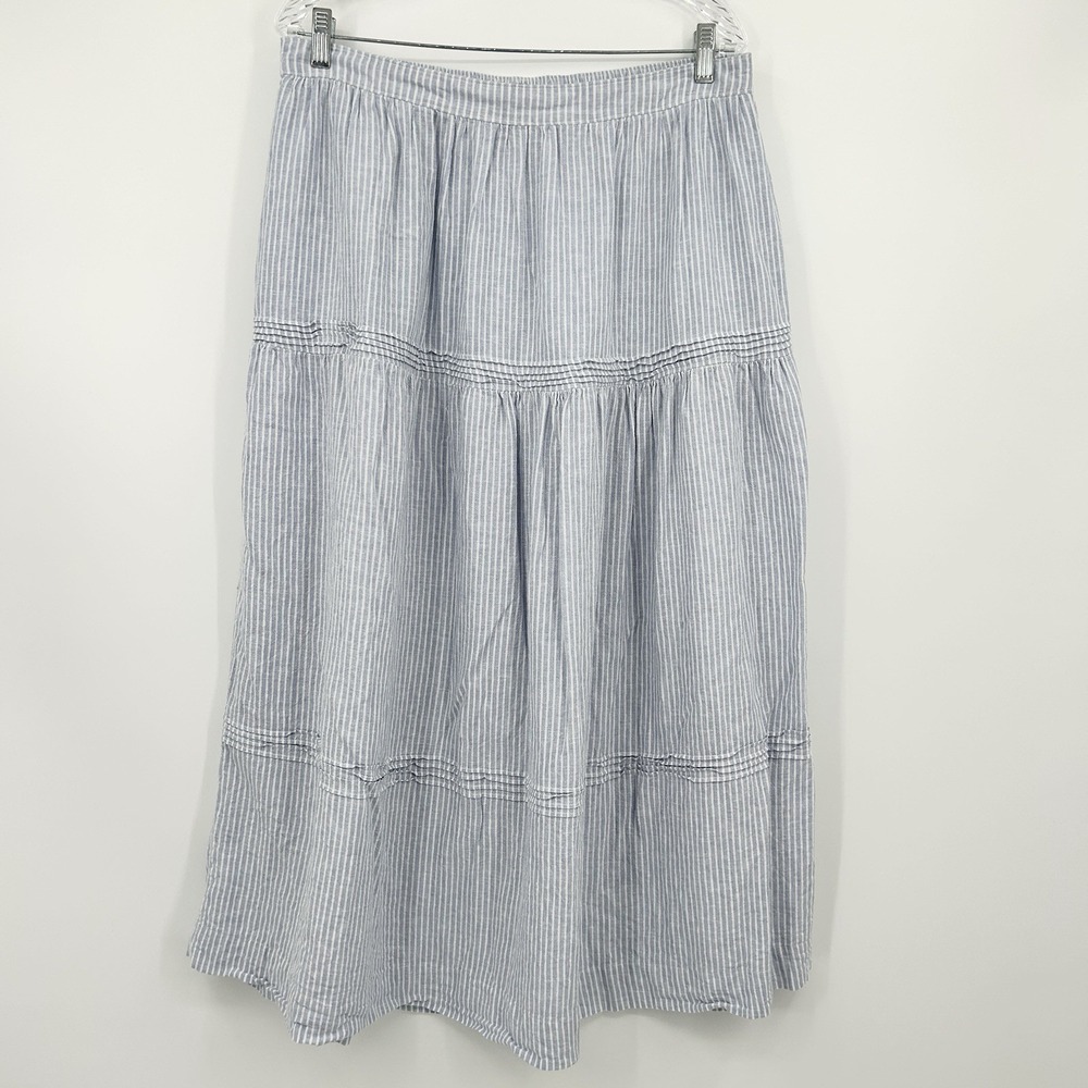 Tahari Tiered Coastal Cottage Midi Skirt Womens XL Linen Blend Prairie Peasant
